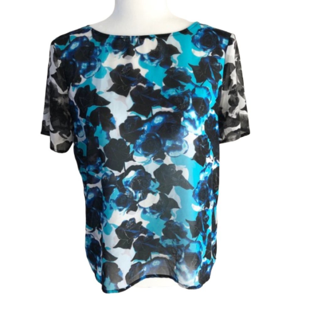 HALOGEN floral sheer short sleeve blouse